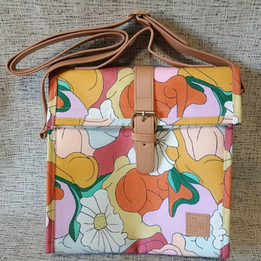 The Somewhere Co Floral Insulated Lunch Bag Crossbody Cooler Retro Multi Color